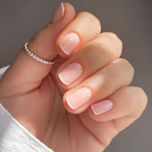 BETESSIN 24 Stück Press On Nails French Tips - Nägel zum Aufkleben Kurz Eckig - Künstliche Fingernägel - Full Cover Kunstnägel zum Aufkleben - Fake Nails für Frauen und Mädchen von BETESSIN