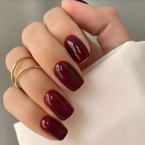 BETESSIN 32 Stück Press On Nails Kurz Eckig - Nägel zum Aufkleben Rot Einfarbig - Künstliche Fingernägel zum Aufkleben - Full Cover Kunstnägel für Frauen - Fake Nails für Halloween und Weihnachten von BETESSIN