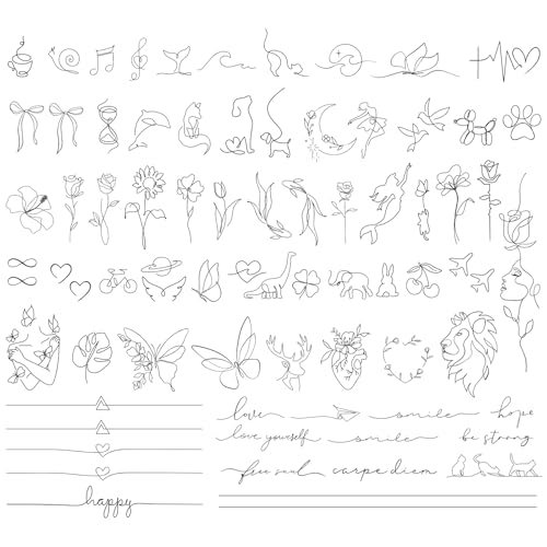 BETESSIN 3 Bögen Temporäre Tattoos 2 Wochen - Minimalistische Fake Tattoo mit One-Line-Art - Klebetattoos Erwachsene - Wasserfeste Fine-Line Tattoos zum Aufkleben für Männer & Frauen von BETESSIN