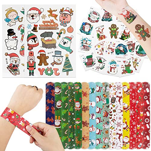 BETESSIN 30 Stücke Weihnachten Klatscharmband Kinder + 22 Stücke Weihnachten Tattoo Aufkleber für Weihnachten Party Kindergeburtstag Mitgebsel Adventskalender Geschenke Belohnungsgeschenke von BETESSIN