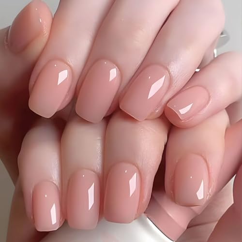 BETESSIN 32 Stück Press On Nails Kurz - Square Nude Nägel zum Aufkleben - Künstliche Fingernägel - Einfarbige Nudefarben Kunstnägel zum Aufkleben - Full Cover Fake Nails für Frauen und Mädchen von BETESSIN