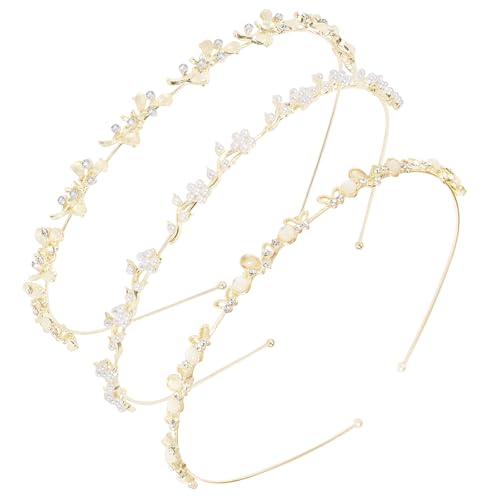 BETESSIN 3Stk Braut Stirnband Perlen Strass Haarreif Damen Mädchen Oktoberfest Haarschmuck Metall Haarband Katzenaugenstein Kristall Tiara Gold Prinzessin Glitzer Haarreifen für Hochzeit Kommunion von BETESSIN
