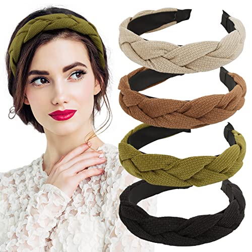 BETESSIN 4Pcs Haarreifen Dirndl Geflochten Stoff Breit Haarband Trachten Haarreif Schwarz Grün Geflochtenes Stirnband Damen Mädchen Vintage Rockabilly Mode Haarschmuck Kopfband Fasching Mottoparty von BETESSIN