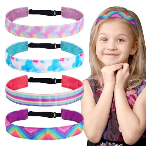 BETESSIN 4Stk. Stirnband Mädchen Bunt Haarband Farbe Kinder Sport Haarbänder Verstellbare Kopfband 2,5cm breit Haarreif Haarschmuck Kopfschmuck 43-68cm für Schule Sport Freizeit von BETESSIN