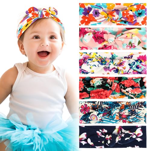 BETESSIN 6Stk. Stirnband Mädchen Kinder Haarband Blumen Elastisches Kopfband mit Schleife Breite Haarreif Schleife Haarschmuck Sommer Frühling Kopfschmuck für Schule Sport Freizeit in 6 Stilen von BETESSIN
