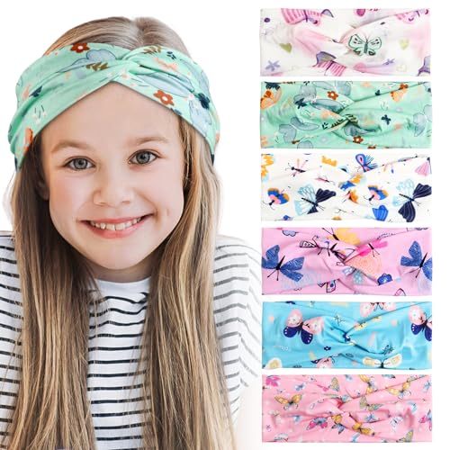 BETESSIN 6Stk. Stirnband Mädchen Kinder Haarband Elastisches Kopfband mit Knoten Schmetterling Breite Haarreif Schleife Haarschmuck Kopfschmuck für Schule Sport Freizeit in 6 Stilen B von BETESSIN