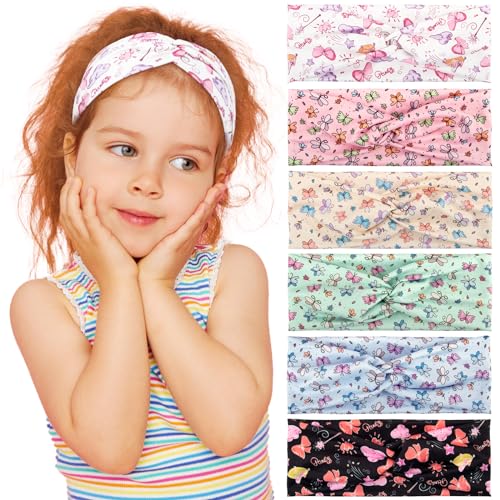 BETESSIN 6Stk. Stirnband Mädchen Kinder Haarband Elastisches Kopfband mit Knoten Schmetterling Breite Haarreif Schleife Haarschmuck Kopfschmuck für Schule Sport Freizeit in 6 Stilen von BETESSIN