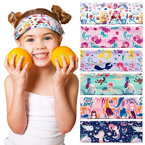 BETESSIN 6Stk. Stirnband Mädchen Kinder Haarband Meerjungfrauen Elastisches Kopfband mit Knoten Breite Haarreif Schleife Haarschmuck Kopfschmuck für Schule Sport Freizeit in 6 Stilen von BETESSIN