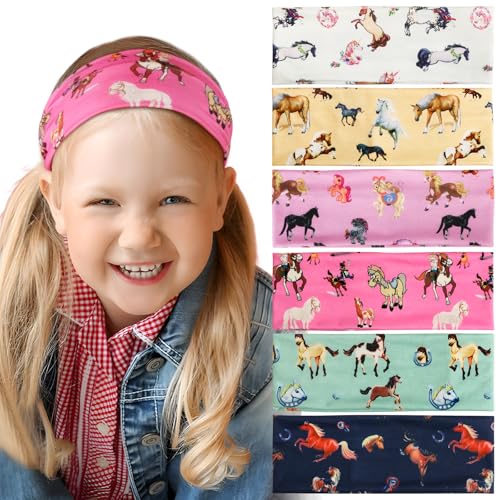 BETESSIN 6Stk. Stirnband Mädchen Kinder Haarband Pferde Elastisches Kopfband mit Knoten Breite Haarreif Schleife Haarschmuck Kopfschmuck für Schule Sport Freizeit in 6 Stilen von BETESSIN