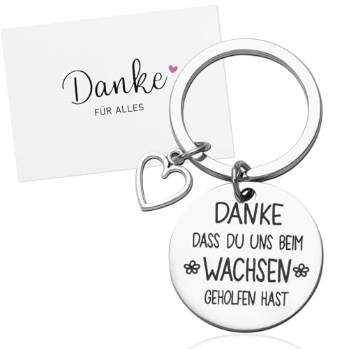 BETESSIN Abschiedsgeschenk Erzieherin - Danke dass du uns beim Wachsen geholfen hast Schlüsselanhänger mit Dankeskarte und Umschlag - Geschenk für Erzieherin zum Abschied Kita von BETESSIN