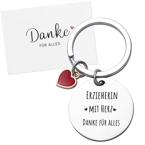 BETESSIN Abschiedsgeschenk Erzieherin - Erzieherin mit Herz, Danke für alles - Schlüsselanhänger mit Dankeskarte und Umschlag - Geschenk für Erzieherin zum Abschied Kita von BETESSIN