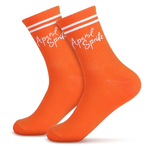 BETESSIN Aperol Socken Orange - Aperol Spritz Statement Socken mit Motiv - Tennissocken Damen & Herren 36-41 - Sportsocken aus Baumwolle - Aperol Geschenk für Aperol-Liebhaber von BETESSIN