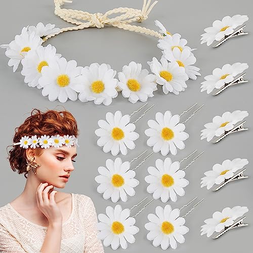 BETESSIN Blumen Haarband Damen Mädchen Sonnenblumen Stirnband mit 6 Gänseblümchen Haarspangen 5 Haarnadeln Blumen Haarschmuck Hochzeit Reise Strand Fotografie Karneval Copslay Party von BETESSIN