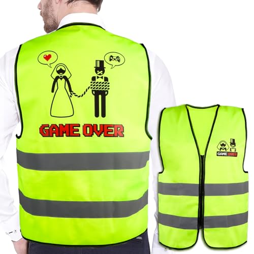 BETESSIN JGA Männer Weste - Lustige GAME OVER Warnweste für Junggesellenabschied Männer Kostüm - JGA Accessoires Männer - Witzige Geschenkidee für Junggesellenabschied von BETESSIN