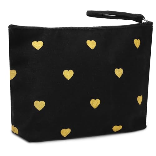 BETESSIN Kosmetiktasche Klein für Handtasche - Schminktäschchen mit Herz Motiv - Kulturtasche Damen Schwarz - Make up Tasche mit Reißverschluss - Kleine Geschenke für Frauen & Mädchen von BETESSIN