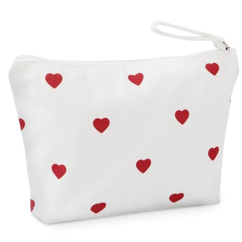 BETESSIN Kosmetiktasche Klein für Handtasche - Schminktäschchen mit Herz Motiv - Kulturtasche Damen Weiß - Make up Tasche mit Reißverschluss - Kleine Geschenke für Frauen & Mädchen von BETESSIN