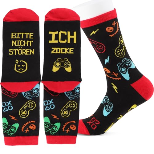 BETESSIN Lustige Gaming Socken - BITTE NICHT STÖREN ICH ZOCKE - Fun Socken mit Spruch - Witzige Geschenke für Gamer - Zocker Geschenk für Männer und Frauen zu Geburtstag, Weihnachten uvm. von BETESSIN