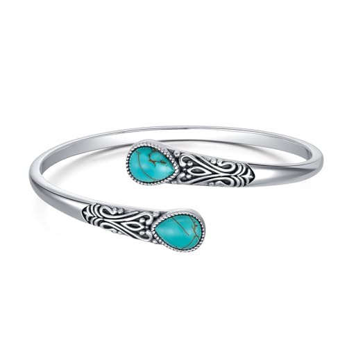 Armband aus 925er-Sterlingsilber, echtes Türkis, handgefertigt, verstellbar, Boho-Stil, Navajo-Stil, Armreif, Manschette, Türkis, Schmuck, Geschenk, 6,5–7,5, Sterlingsilber, Türkis Armband aus 925er-Sterlingsilber, echtes Türkis, handgefertigt, verstellbar, Boho-Stil, Navajo-Stil, Armreif, Manschette, Türkis, Schmuck, Geschenk, 6,5–7,5, Sterlingsilber, Türkis von BETHZA