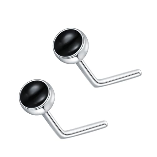 BETHZA 2pcs schwarze Onyx Nase Ring 925 Sterling Silber 3mm Echte Onyx Edelstein L geformte Nase Stud Ring Piercing Schmuck Geschenke für Frauen von BETHZA