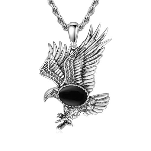 BETHZA Adler-Halskette für Herren 925er Sterlingsilber echter schwarzer Onyx Vintage-Hawk-Anhänger Western-Wikinger-Tierschmuck Geschenke für den Vater von BETHZA