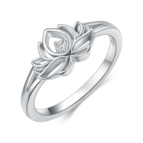BETHZA Diamant Lotus Ring 925 Sterling Silber Lotus Ring Exquisiter Empowerment Ringe Yoga-Lotus-Schmuck Schmuckgeschenke für Frauen 16.5 von BETHZA