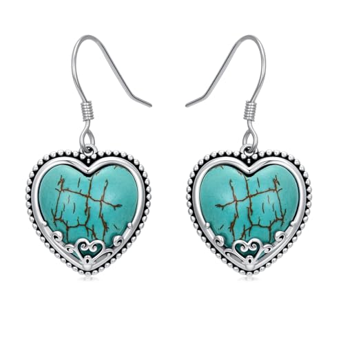 BETHZA Echte Türkis-Herzohrringe 925er Sterlingsilber herzförmige Türkis-Tropfenohrringe Schmuckgeschenke für Frauen von BETHZA