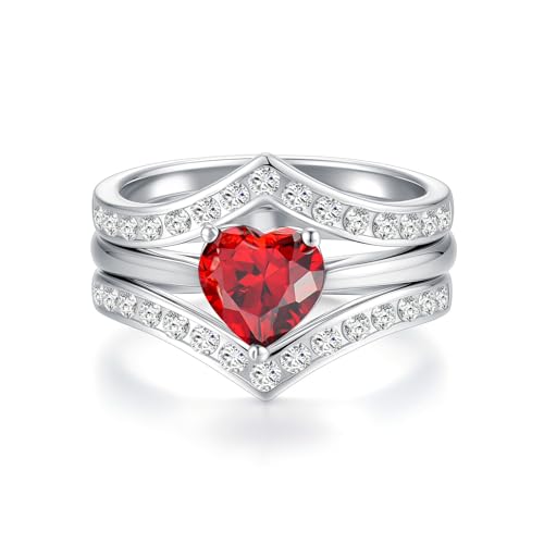 BETHZA Echter Granat Ring-Set 925 Sterlingsilber Geburtsstein Ringe für Frauen Hochzeits-Versprechen Ring-Set Roter Granat Schmuck für Jubiläum von BETHZA
