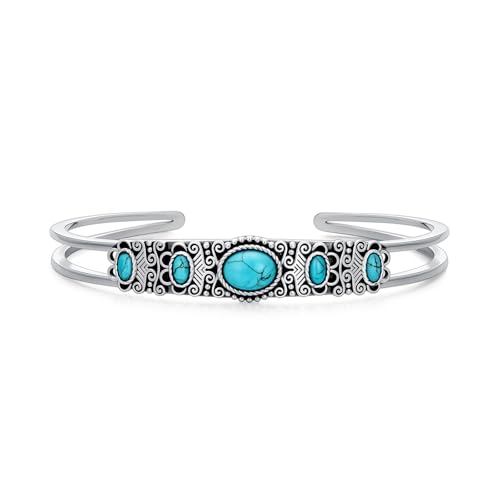 BETHZA Echter Türkis Armreif - 925 Sterlingsilber Türkis Schmuck - Boho Vintage Südweststil Verstellbares Cuff für Damen - Geburtstagsgeschenk von BETHZA