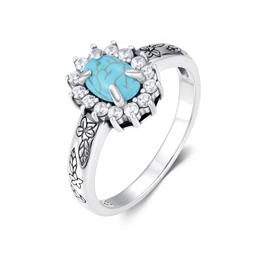 BETHZA Echter Türkis Ring 925 Sterlingsilber Blumenring für Frauen Native American Western Schmuck für Jubiläum von BETHZA