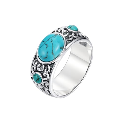 BETHZA Echter Türkis-Ring 925er-Sterlingsilber 3 Steine breiter Türkis Edelsteinring Schmuck Geschenke für Frauen Größe 20 von BETHZA
