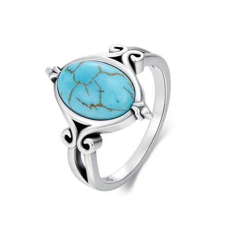 BETHZA Echter Türkisring 925er Sterlingsilber ovaler Türkis-Edelsteinring Schmuckgeschenke für Frauen Größe 18 von BETHZA
