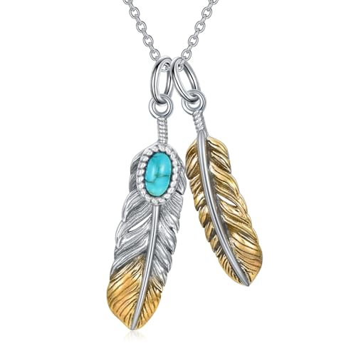 BETHZA Feder-Halskette für Frauen Sterling Silber Echtes Türkis-Western-Anhänger Navajo Schmuck Geschenk für Weihnachten Valentin (18+2") von BETHZA