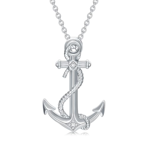 BETHZA Halskette Anker Damen 925 Sterling Silber Anker Anhänger Halskette mit Diamant Anchor Schmuck Geschenke für Frauen Mädchen Mama Freundin von BETHZA