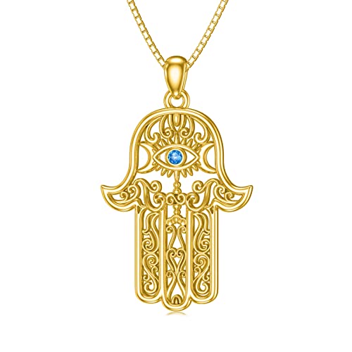 BETHZA Hamsa-Halskette 925er Sterlingsilber vergoldet Hand der Fatima böser Blick Hamsa-Anhänger Glücksbringer Schmuck Geschenke für Frauen von BETHZA