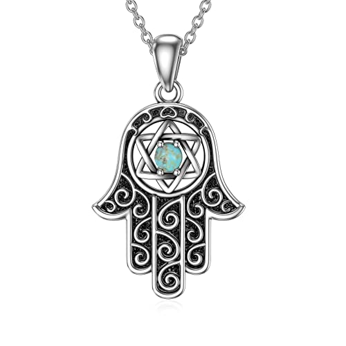 BETHZA Hamsa Hand Halskette 925 Sterling Silber mit Anhänger Hand der Fatima und echtem Türkis Glücksbringer Schmuck Geschenke für Frauen Frau Freundin Star of David Sterling Silber, Star of David BETHZA Hamsa Hand Halskette 925 Sterling Silber mit Anhänger Hand der Fatima und echtem Türkis Glücksbringer Schmuck Geschenke für Frauen Frau Freundin Star of David Sterling Silber, Star of David von BETHZA