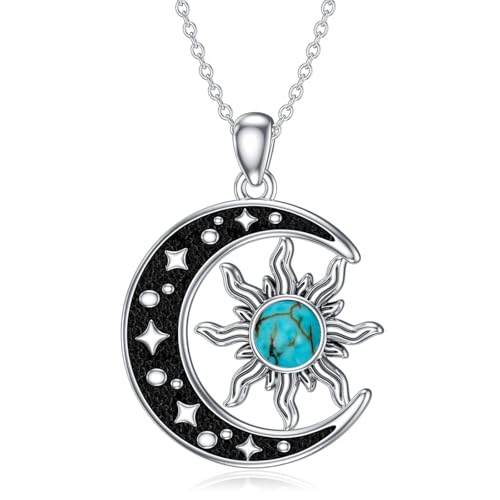 BETHZA Mond-und-Sonne-Halskette für Frauen 925er Sterlingsilber Echte Türkis Halbmond Sonne Anhänger Westliche Schmuck Geschenke für Mutter Tochter von BETHZA