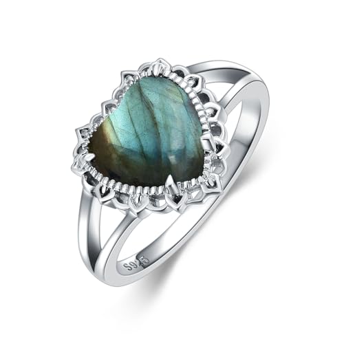 BETHZA Natürliche Labradorit-Ringe 925er Sterlingsilber Herz-Edelstein Labradorit-Ring Schmuck Geschenke für Frauen Größe 16.5 von BETHZA