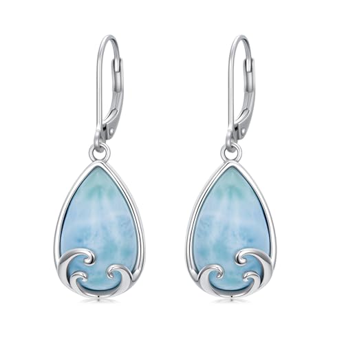 BETHZA Natürliche Larimar-Ohrringe 925er Sterlingsilber echte Larimar-Edelsteine ​​in Tropfenform baumelnde Ohrringe Schmuck Geschenke für Frauen von BETHZA