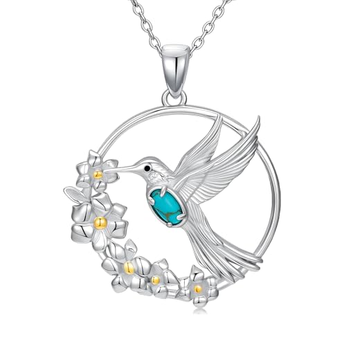 BETHZA Natürlicher Türkis Kolibri Anhänger - 925 Sterlingsilber Türkis Edelstein Kolibri Vogel Anhänger für Damen - Tier Schmuck Geschenk zum Geburtstag von BETHZA