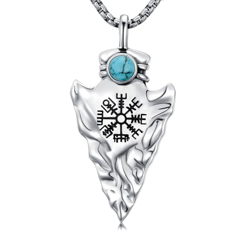 BETHZA Pfeilspitzen-Halskette für Herren 925er Sterlingsilber natürlicher Türkis Wikinger-Pfeil-Anhänger Schmuck Geschenke für den Vater von BETHZA