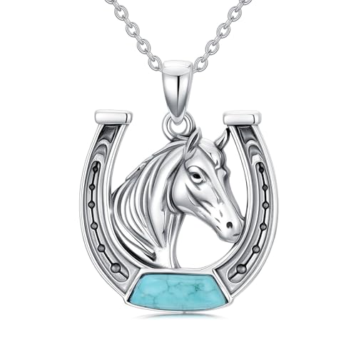 BETHZA Pferdehalskette 925er Sterlingsilber echter Türkis Glücksbringer-Hufeisenanhänger Schmuck Geschenke für Frauen von BETHZA