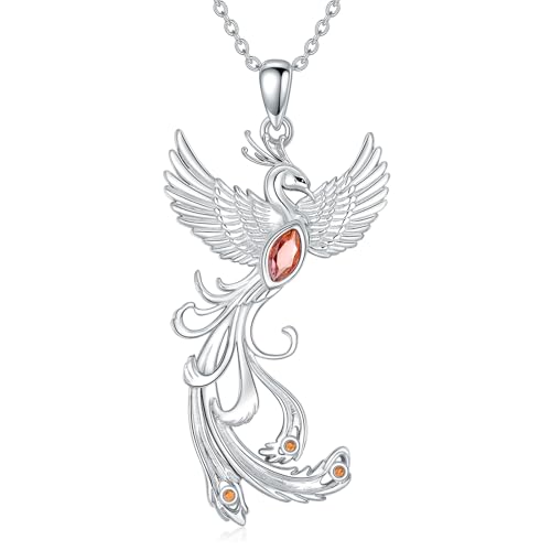 BETHZA Phoenix-Halskette für Frauen 925er Sterlingsilber Natur Granat-Phoenix Anhänger Halskette Schmuck Geschenk für Frauen Tochter Freundin Mutter Schwester von BETHZA