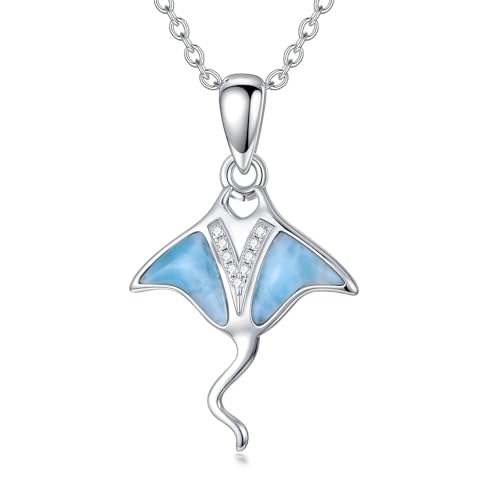 BETHZA Rochen-Halskette 925er Sterlingsilber Larimar-Edelstein Mantarochen-Anhänger Ozeantier-Schmuck Geschenke für Frauen von BETHZA