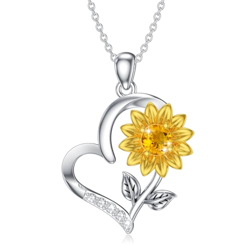 BETHZA Sonnenblumen-Halskette für Frauen 925er Sterlingsilber Zitrin Sie sind meine Sonnenschein Liebe Herz Anhänger Schmuck Geschenk für Ihre Frau Mutter von BETHZA