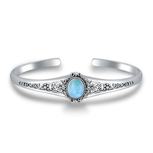 BETHZA Larimar Manschette Armreif Armband 925 Sterling Silber Vintage Bohemian Manschette Armreifen Echter Edelstein Schmuck Geschenke für Frauen von BETHZA