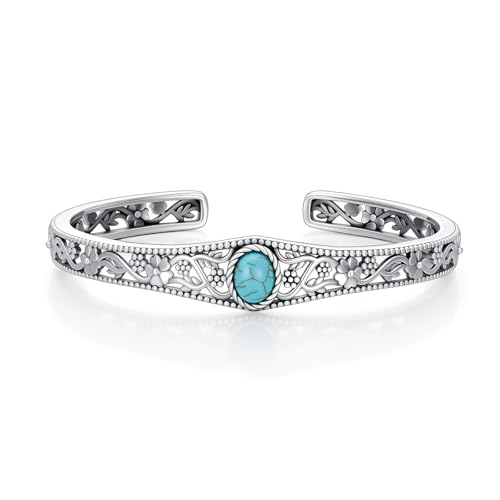 BETHZA Türkis-Armreif 925er Sterlingsilber echter Türkis-Edelstein Manschettenarmreifen Boho-Schmuck Geschenke für Frauen von BETHZA