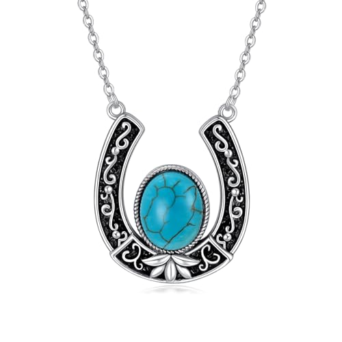 BETHZA Türkis-Pferdeschuhe-Halskette für Frauen 925er Sterlingsilber natürliche Türkis Vintage böhmische Glück Anhänger Schmuck Geschenke für sie von BETHZA