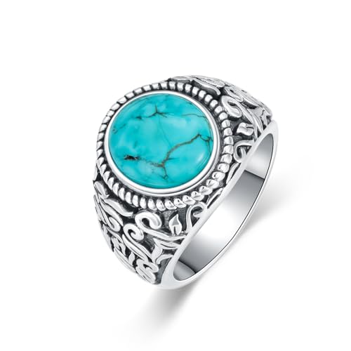 BETHZA Türkis-Ringe für Herren 925er-Sterlingsilber Western-Vintage-Ring mit echtem Türkis-Edelstein Schmuck Geschenke für Geburtstag Größe 70 von BETHZA