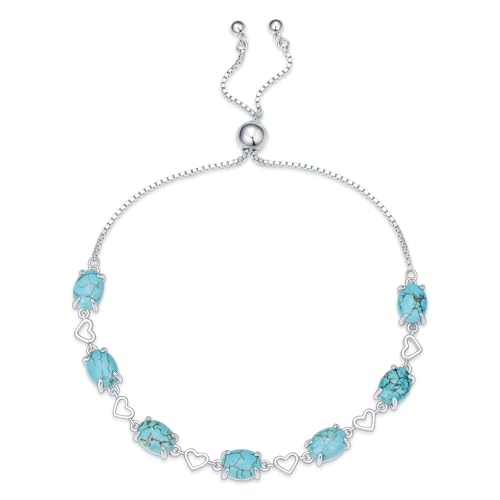 BETHZA Türkis-Tennisarmband 925er Sterlingsilber oval 6 x 8 mm echter Türkis-Edelstein verstellbare Armbänder Schmuck für Damen von BETHZA