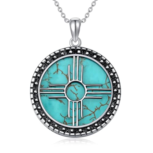 BETHZA Türkis-Zia-Sonne-Symbol-Halskette 925er-Sterlingsilber echter Türkis-Edelstein Zia-Anhänger Vintage-Stil New Mexico Schmuck Geschenke für Frauen BETHZA Türkis-Zia-Sonne-Symbol-Halskette 925er-Sterlingsilber echter Türkis-Edelstein Zia-Anhänger Vintage-Stil New Mexico Schmuck Geschenke für Frauen von BETHZA